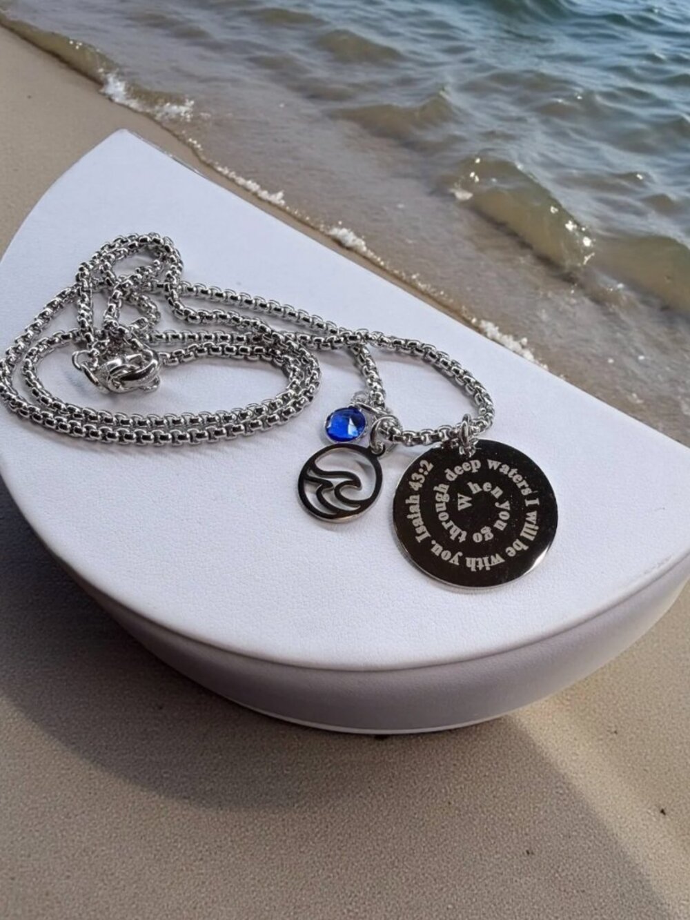 When You Go Through Deep Waters Charm Crystal Necklace